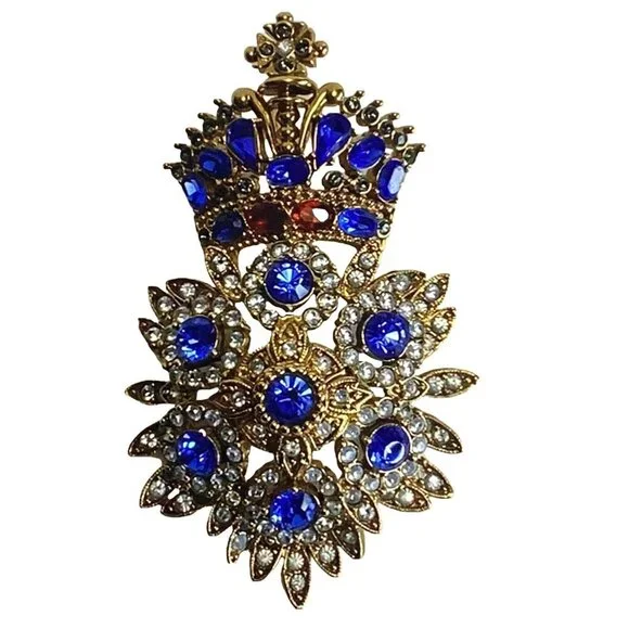 JOAN RIVERS Vintage Royal Monarch Maltese Cross Gold Blue Red‎ Brooch Signed